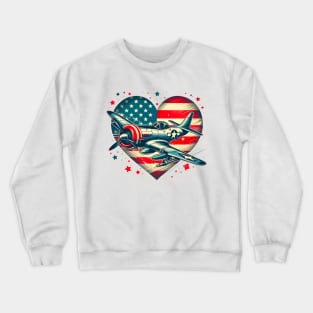 Retro july 4th Fighter Jet Airplane, American Flag Heart, Freedom Crewneck Sweatshirt